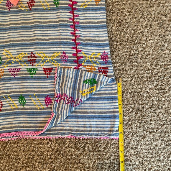 Size Large Anthropologie Ruby Yaya blue white stripes embroidered cotton dress - Picture 6 of 14